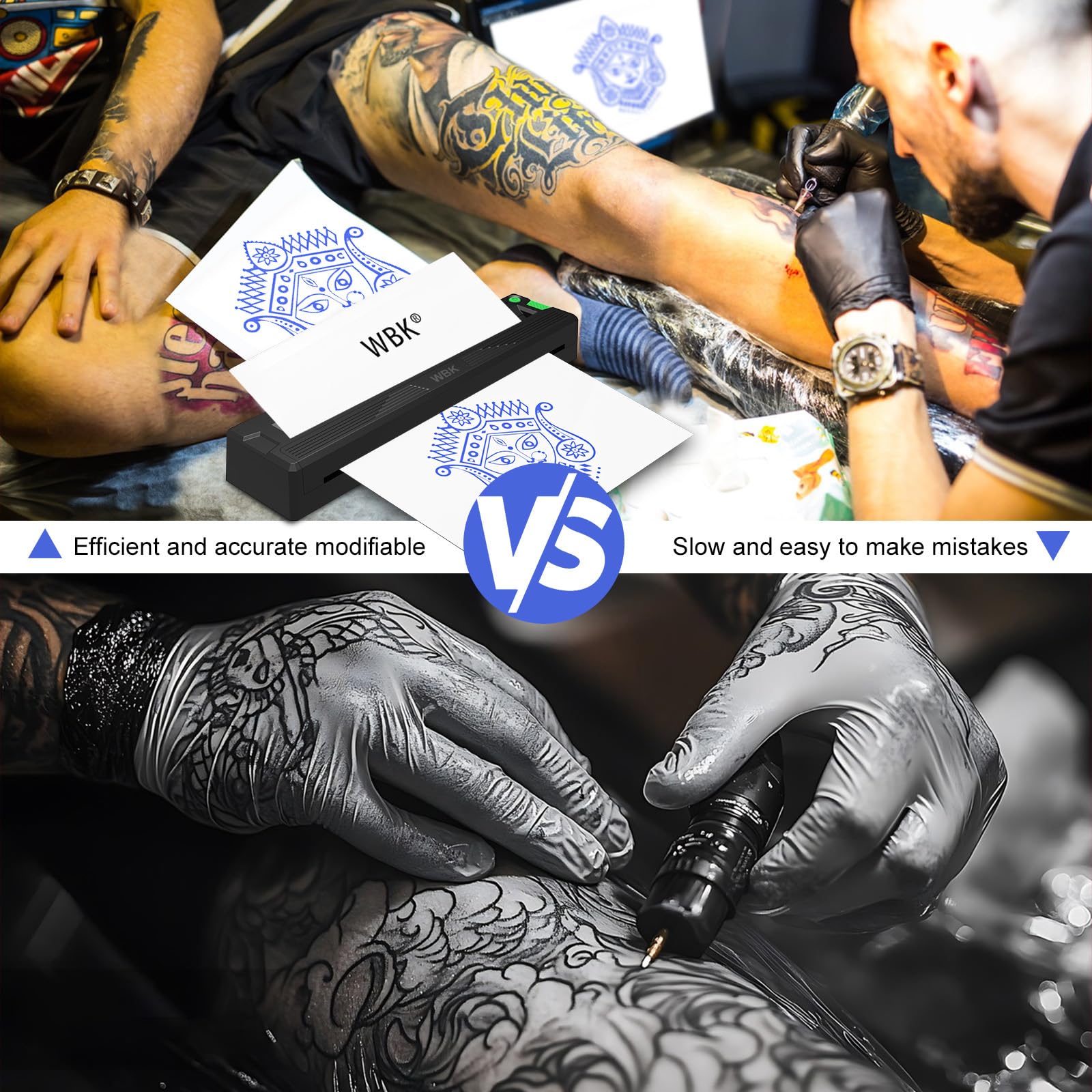 WBK Tattoo Stencil Printer 1500mAh battery supports multiple sessions away from power