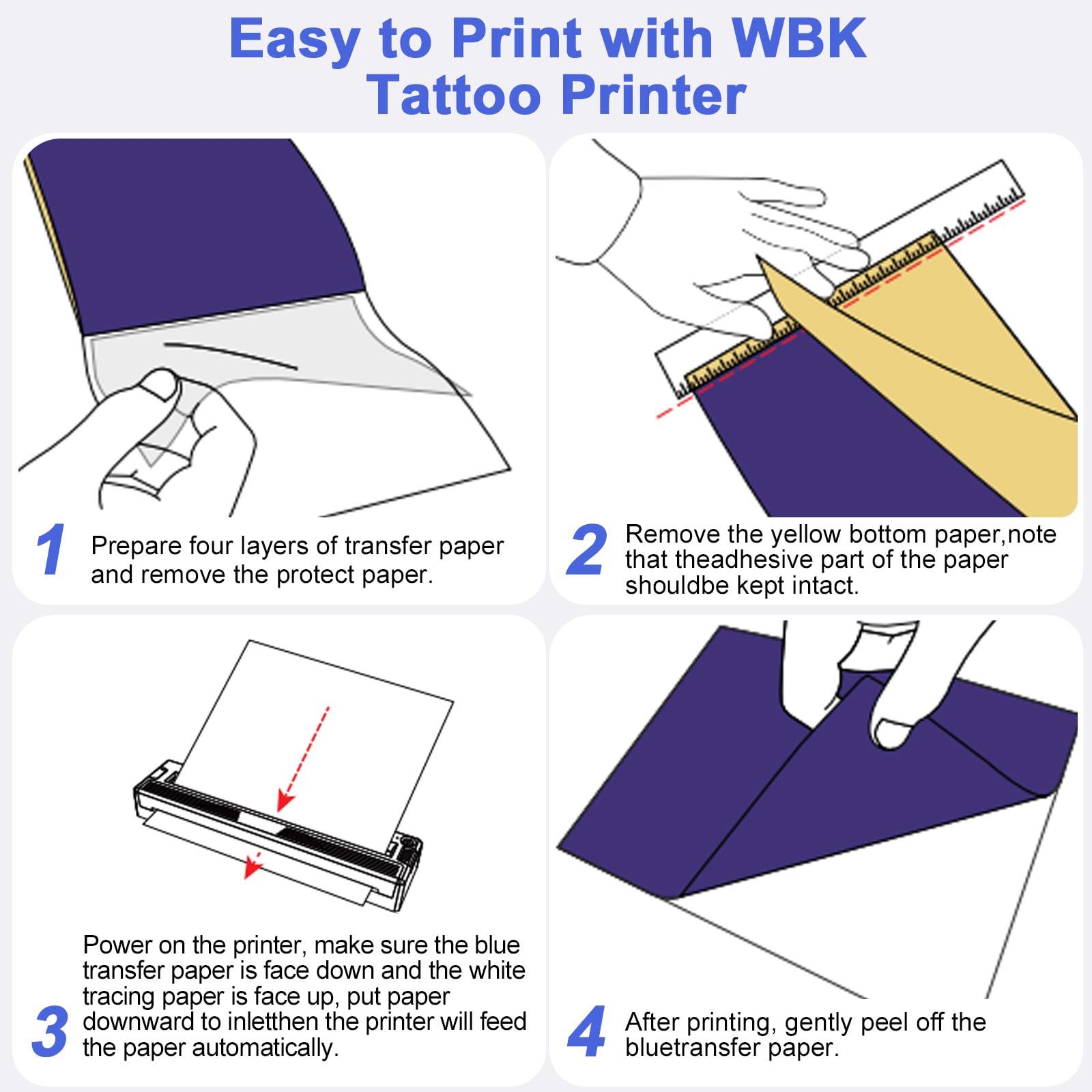 WBK Tattoo Stencil Printer package content includes tattoo transfer paper and thermal sheets