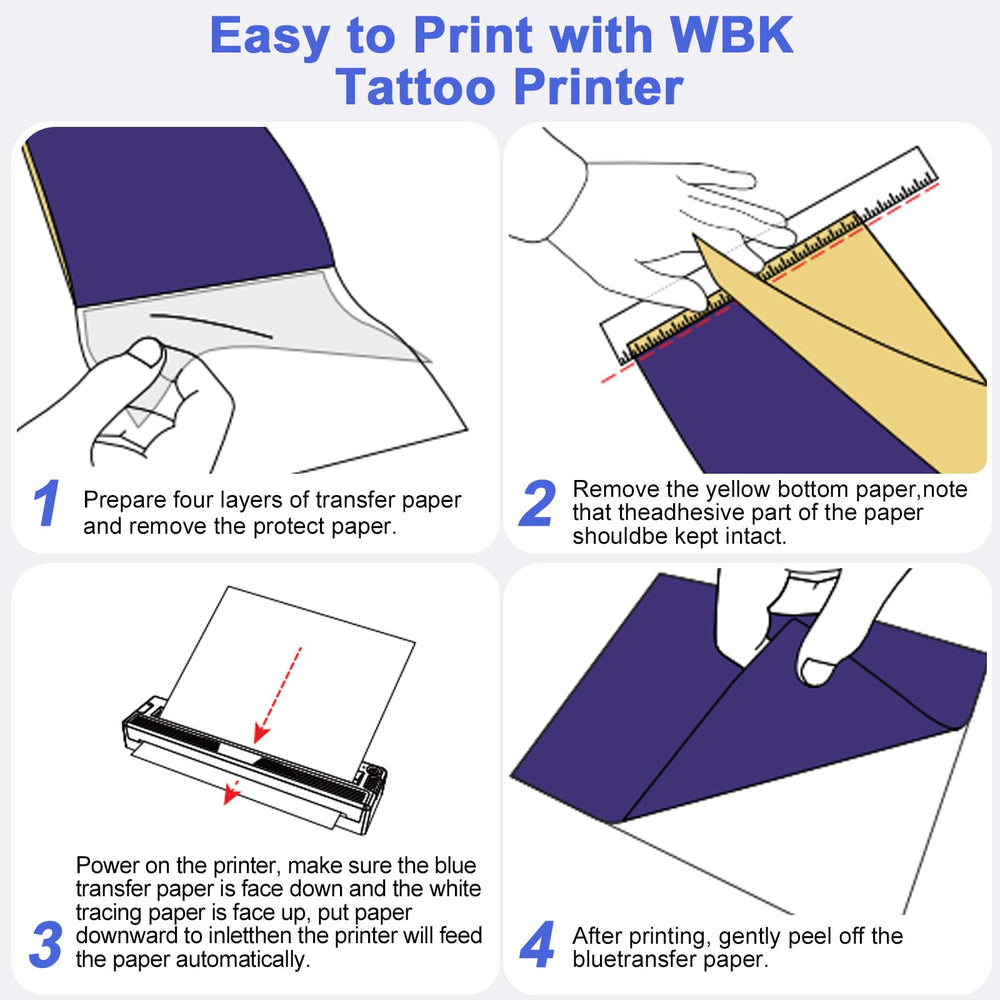 WBK Tattoo Stencil Printer package content includes tattoo transfer paper and thermal sheets