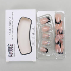 WBRRFJJ nude-base tips with black tips and rhinestones for elegant style.