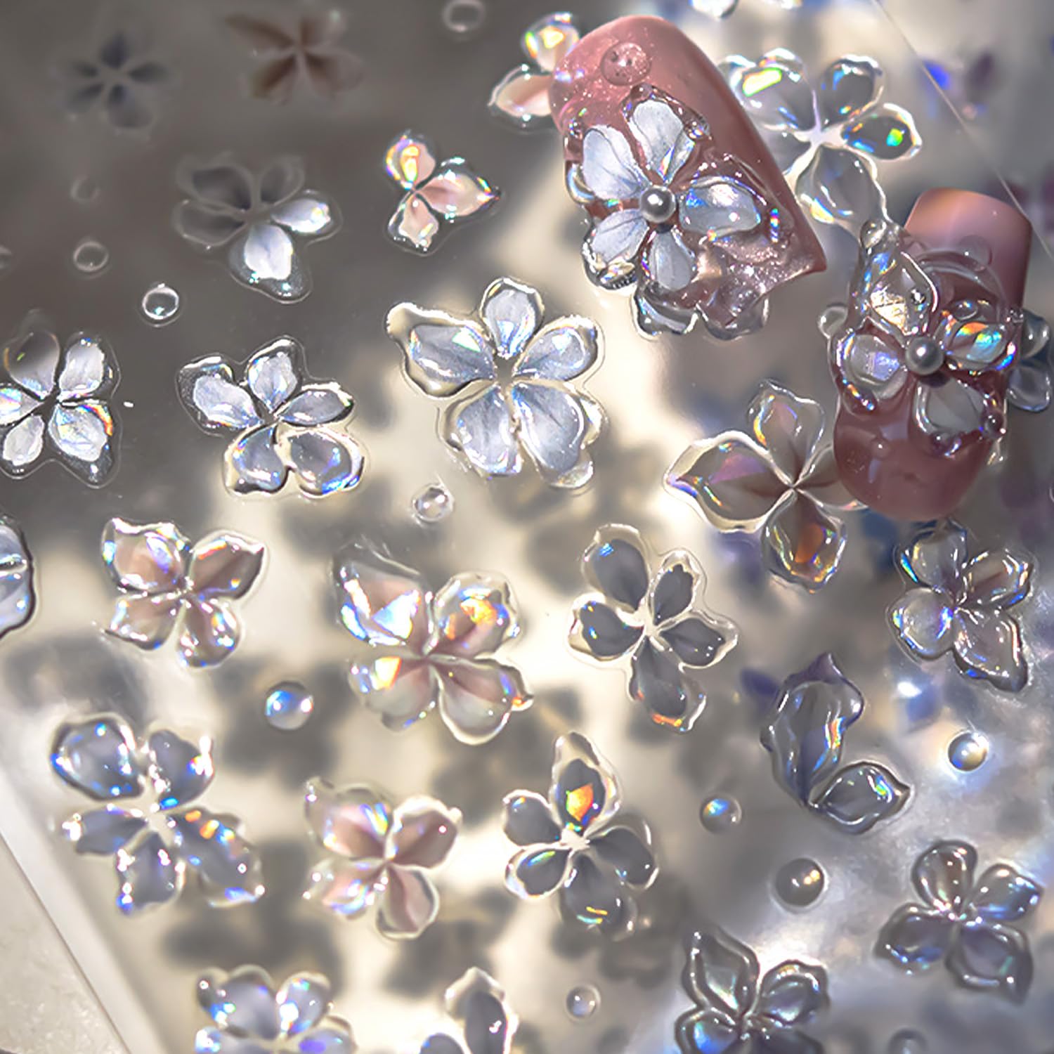 WBRRFJJ 5D embossed flower nail sticker close-up for shimmering floral manicure
