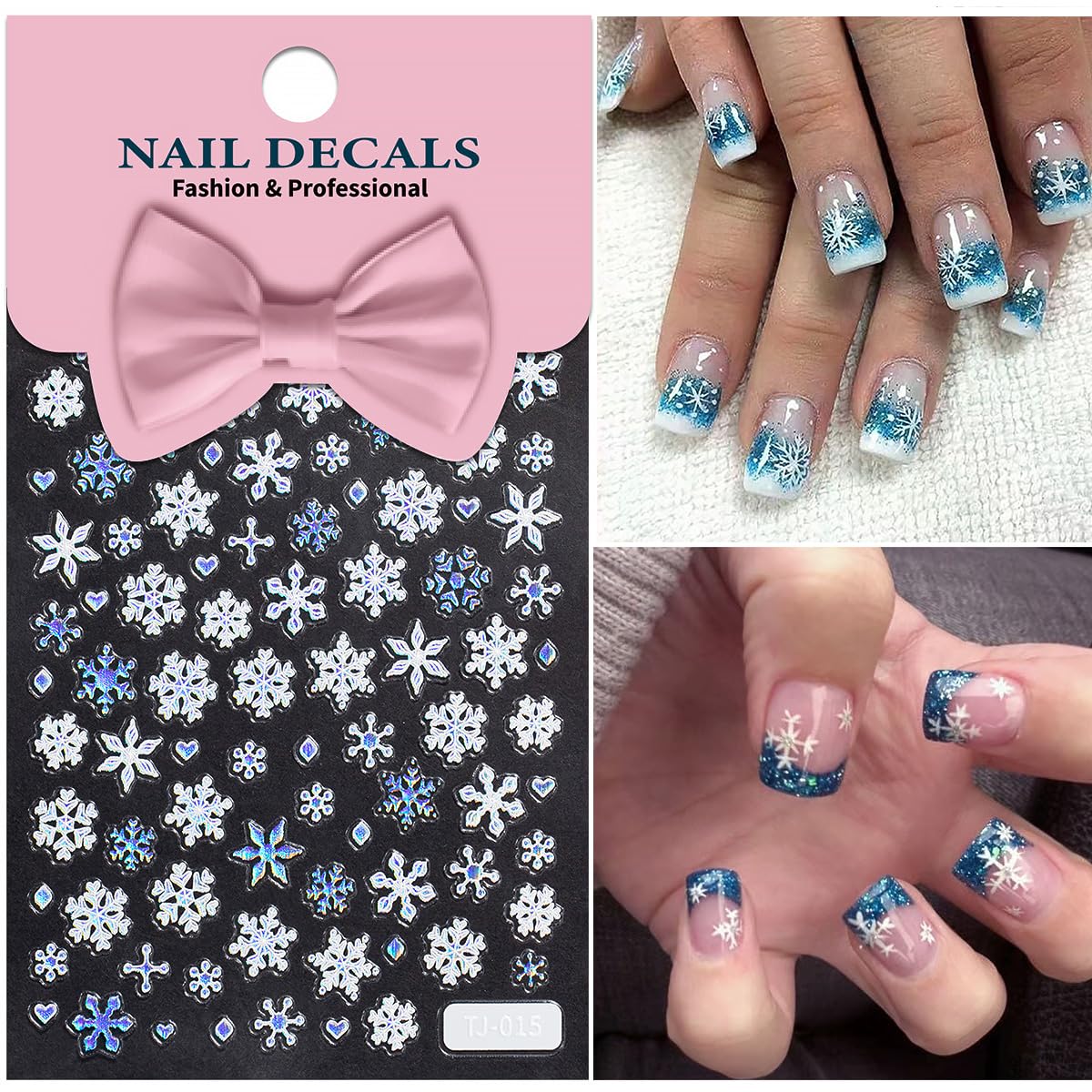 WBRRFJJ snowflake patterns suitable for gel, acrylic, and natural nails.
