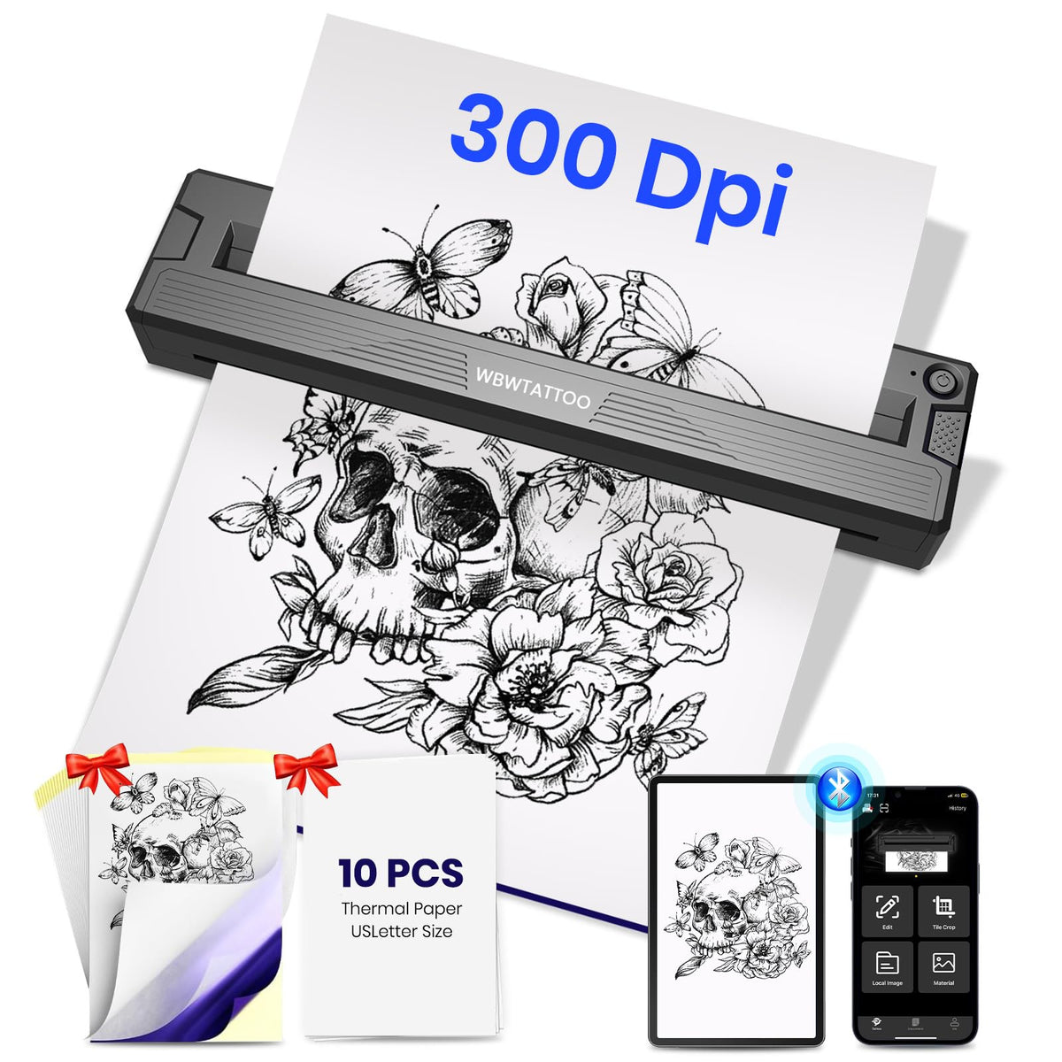 WBWTATTOO tattoo stencil printer grey front view, compact and portable for on-the-go studios.
