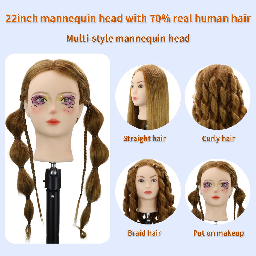 WDQXCQA mannequin head curl-styling view for curling and braiding versatility
