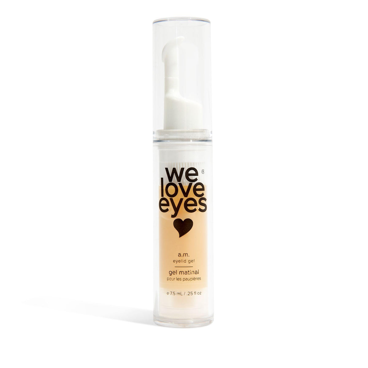 We Love Eyes A.M. Eyelid Gel bottle pour for easy, refreshing eyelid application.