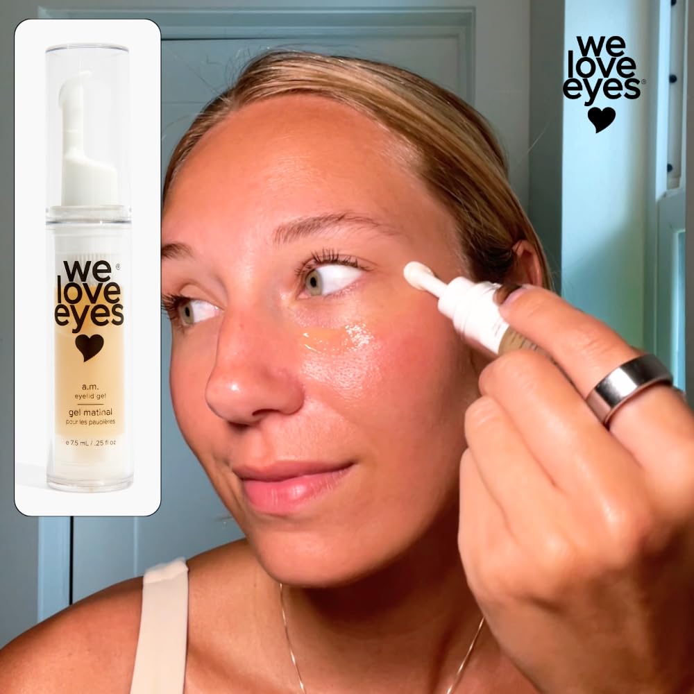 We Love Eyes A.M. Eyelid Gel on the eyelid area providing hydration.