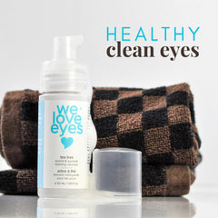 We Love Eyes foaming cleanser texture on eyelids provides a fresh, clean feel