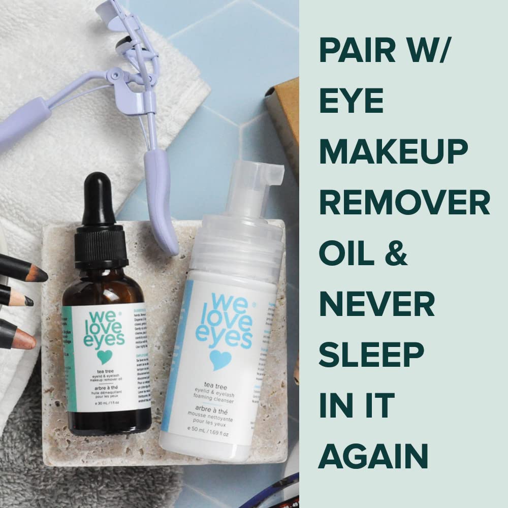 We Love Eyes tea tree leaves image emphasizes natural guidance for eyelid care