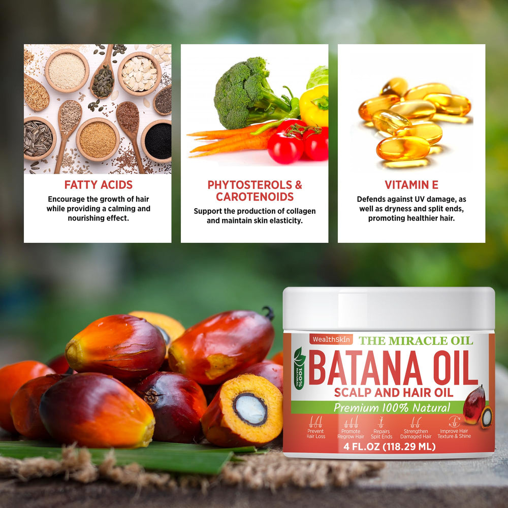 Wealthskin Batana Oil packaging label emphasizes organic origin.