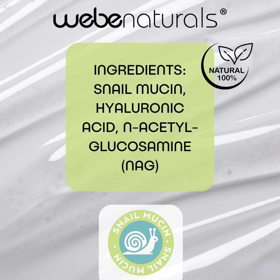 WEBE Naturals snail mucin 94% serum, fast-absorbing hydration without heaviness.
