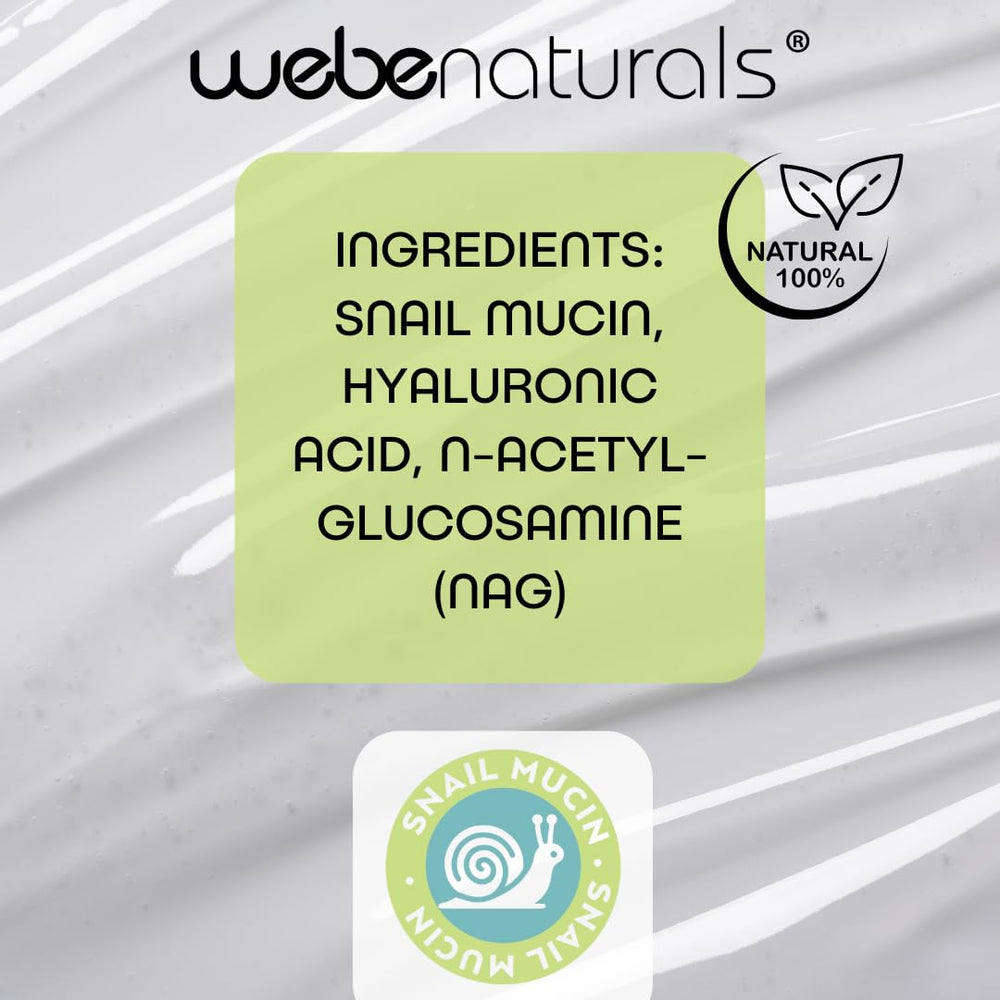 WEBE Naturals snail mucin 94% serum, fast-absorbing hydration without heaviness.