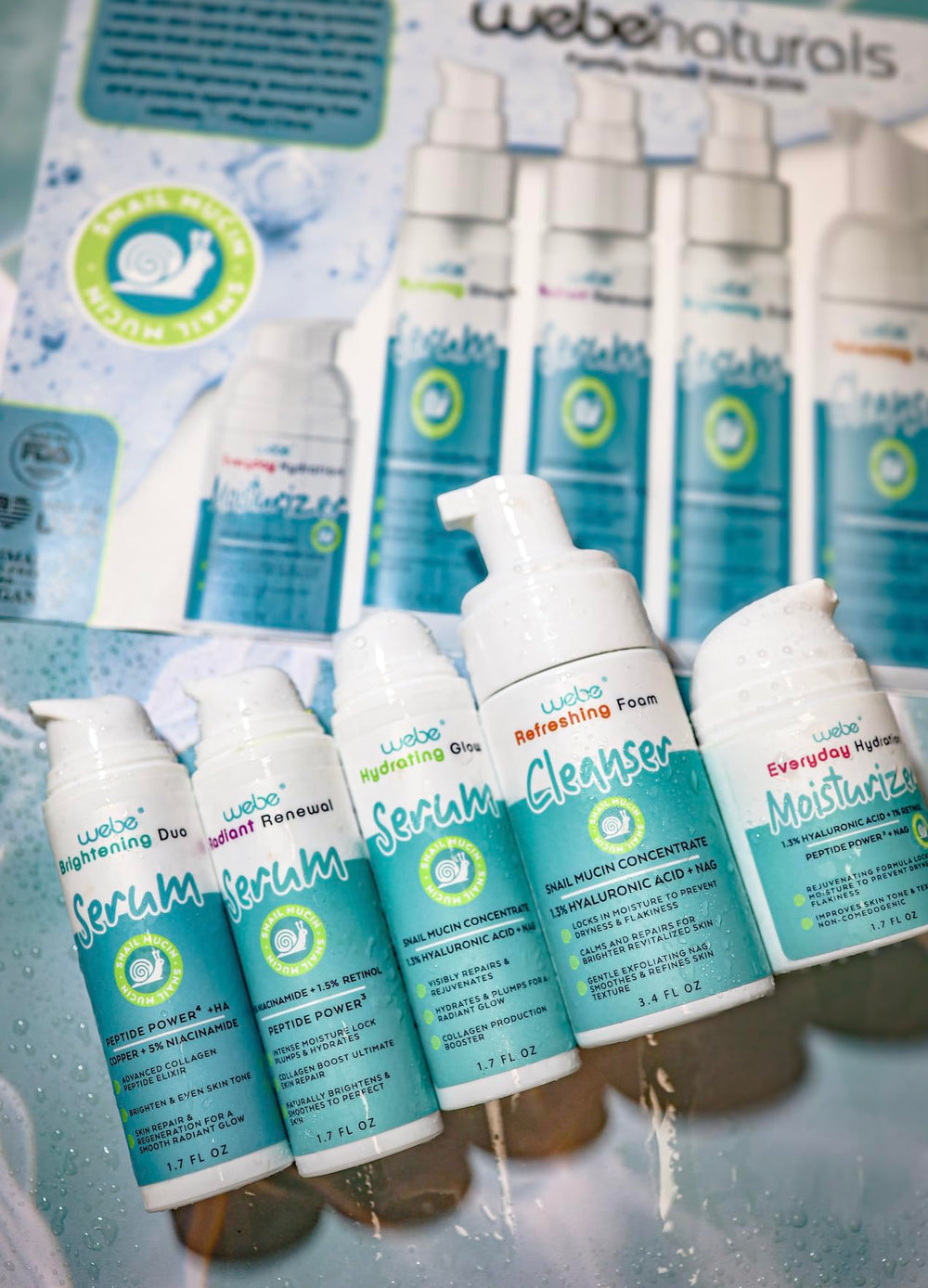 WEBE Naturals snail mucin 94% serum made in the USA, family-owned quality.