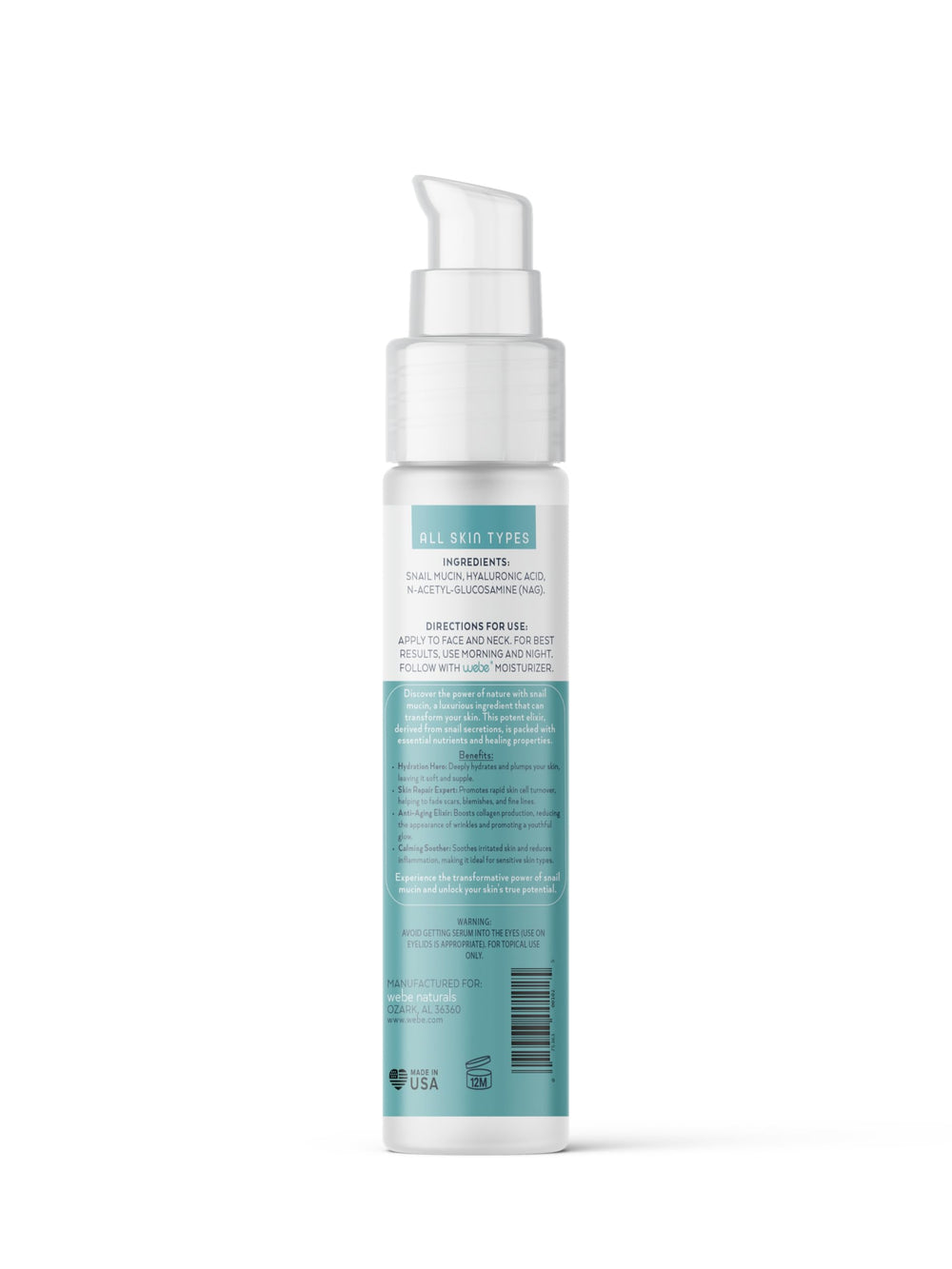 WEBE Naturals snail mucin 94% serum fits night routines for renewal.