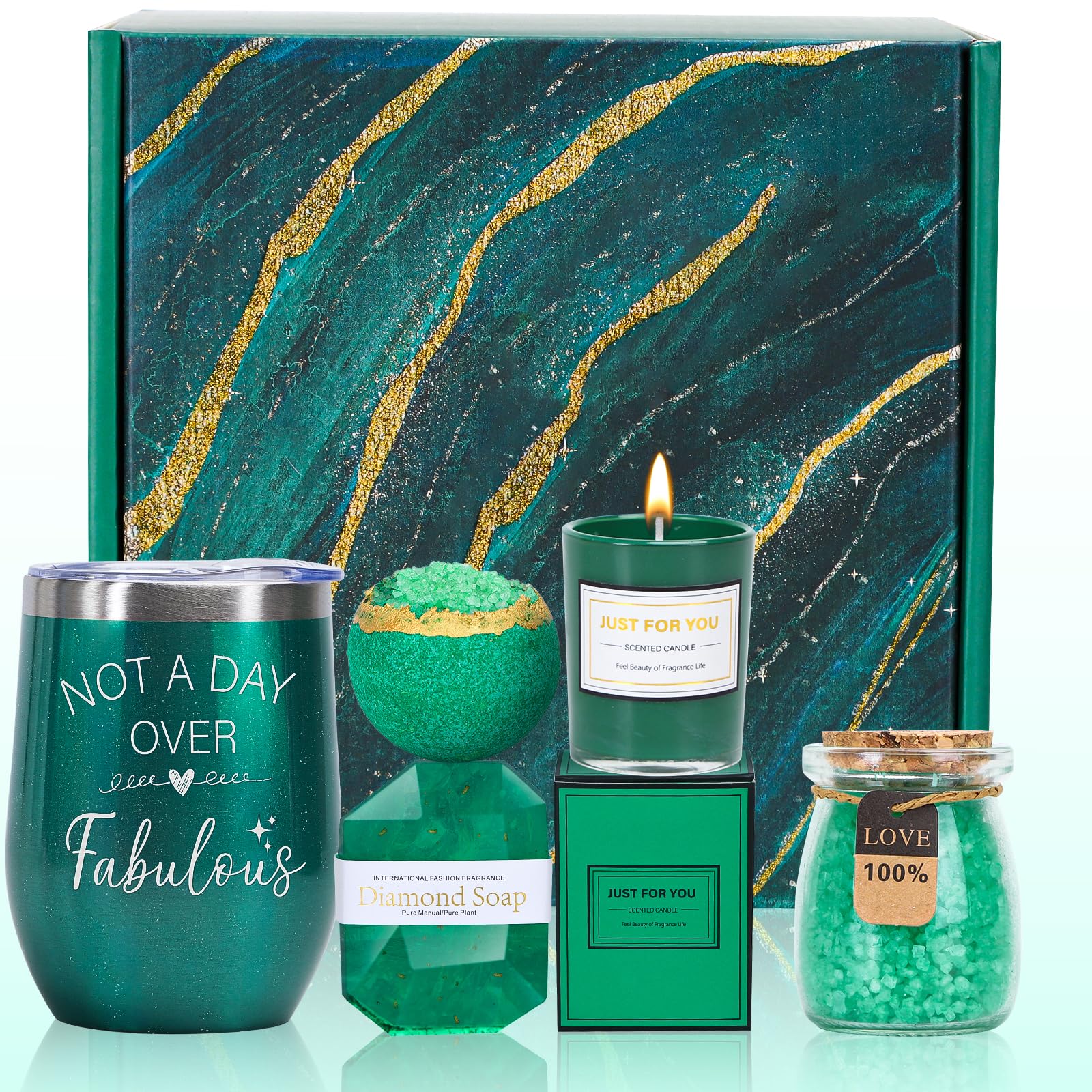 WECURATED emerald gift basket front view for a luxurious unboxing moment