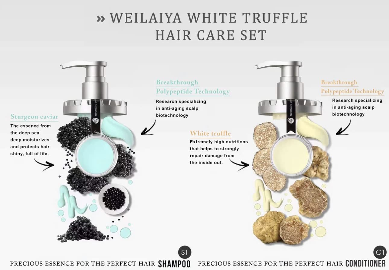 Weilaiya White Truffle Conditioner bottle front, nourishing moisture for damaged hair