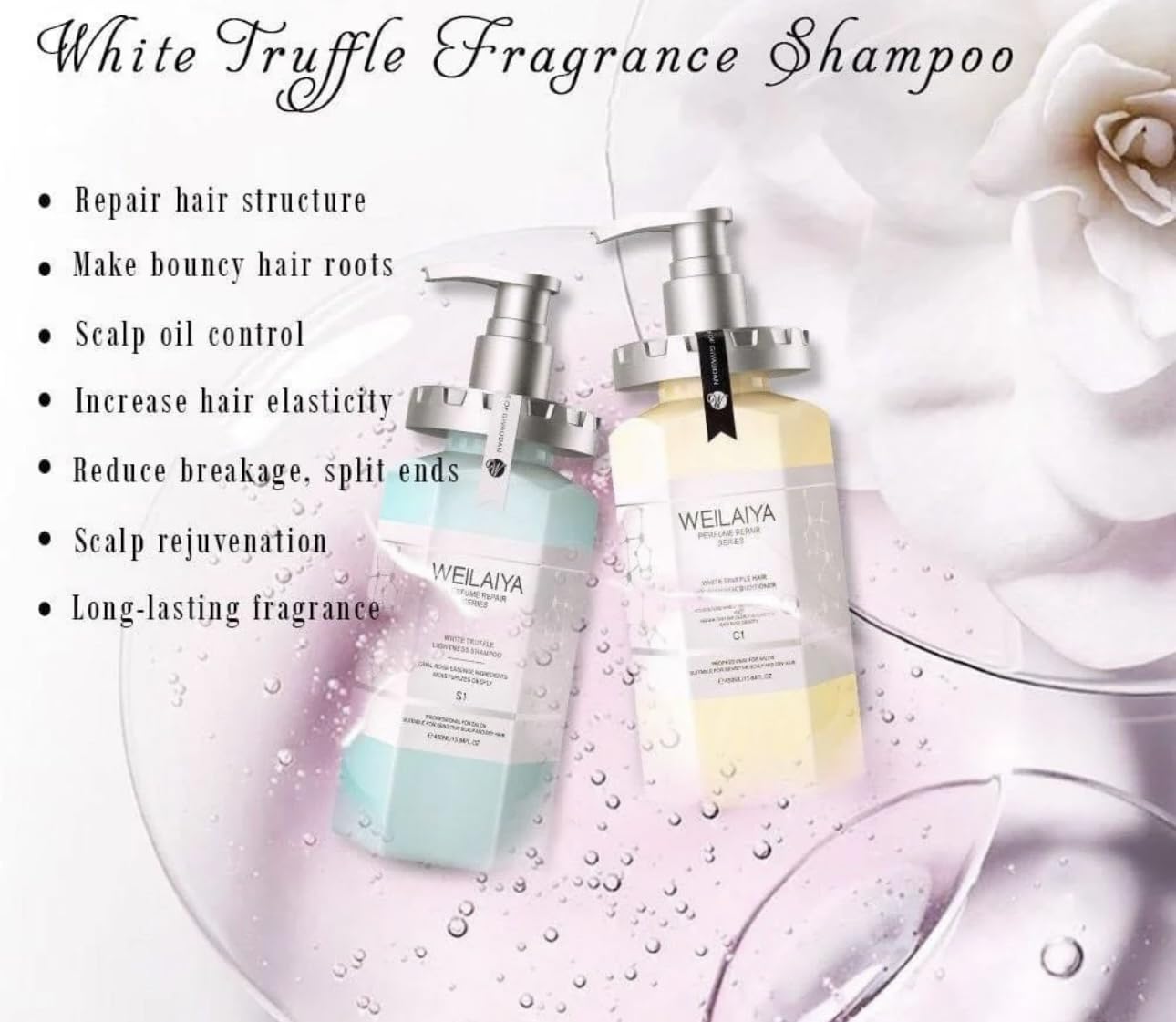 Weilaiya White Truffle Conditioner closeup label, sulfate-free gentle cleanse