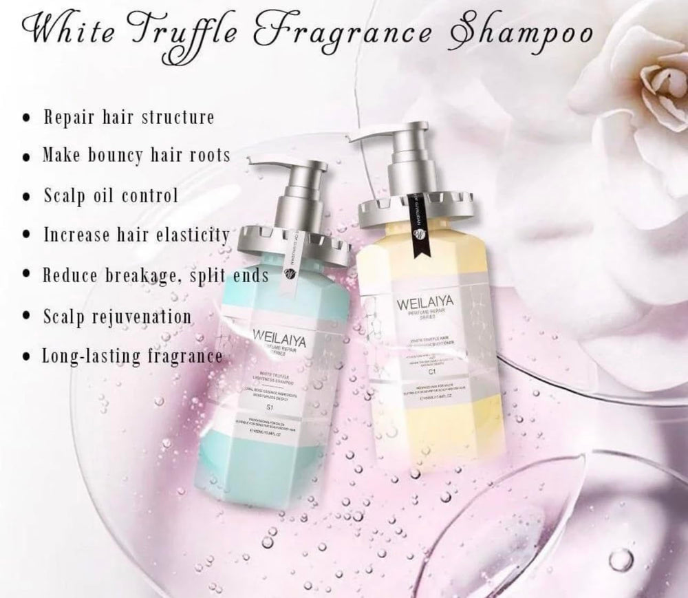 Weilaiya White Truffle Conditioner closeup label, sulfate-free gentle cleanse