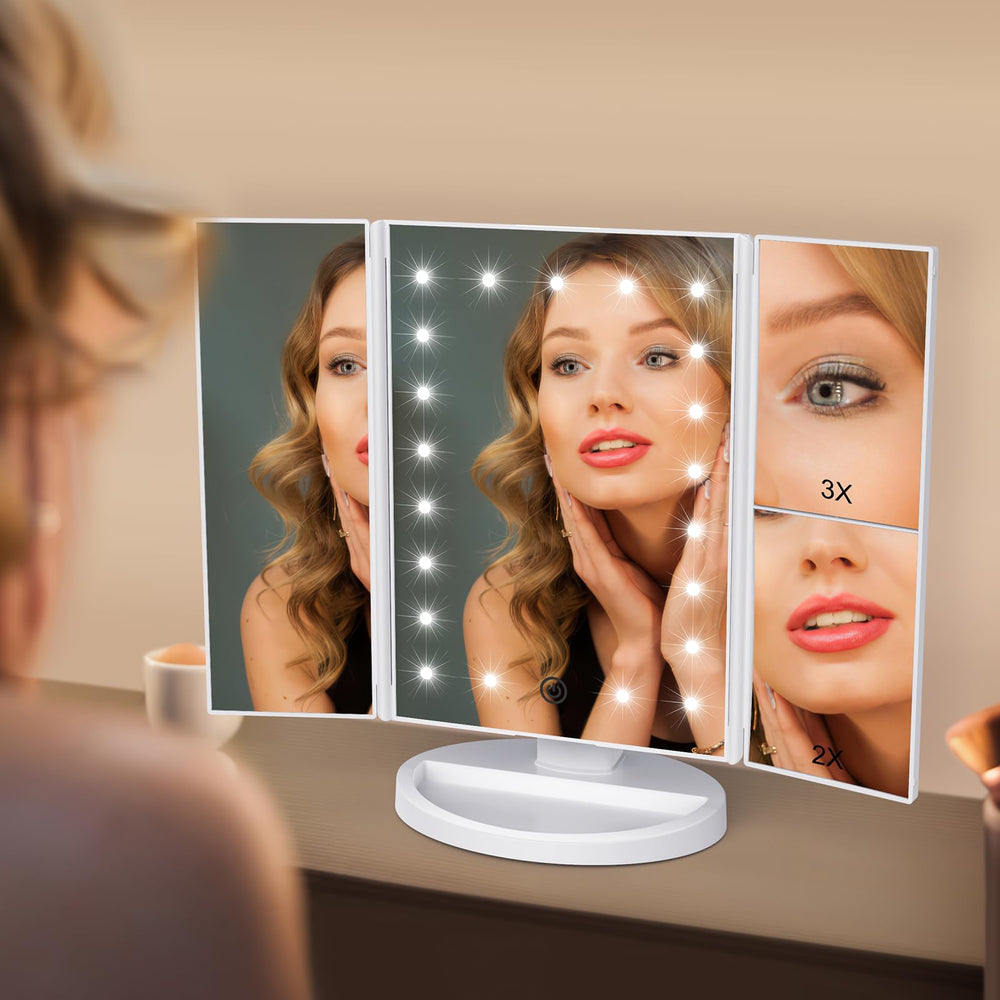 WEILY makeup mirror offers 1x-2x-3x magnification for precise eyeliner and brows.