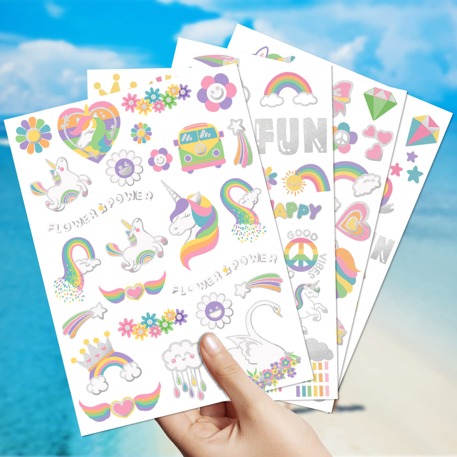Weipbwor rainbow tattoo large design adds bright color for festive events.