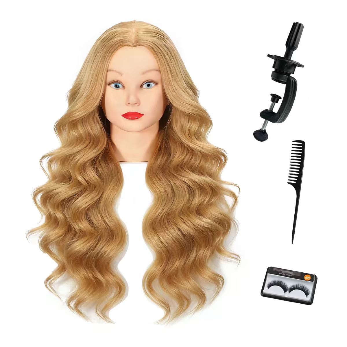 WeiRan mannequin head front view with straight 80 percent human hair for practice.