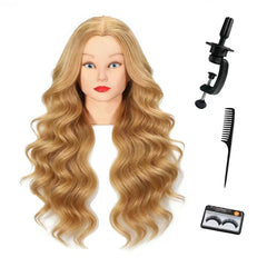 WeiRan mannequin head front view with straight 80 percent human hair for practice.