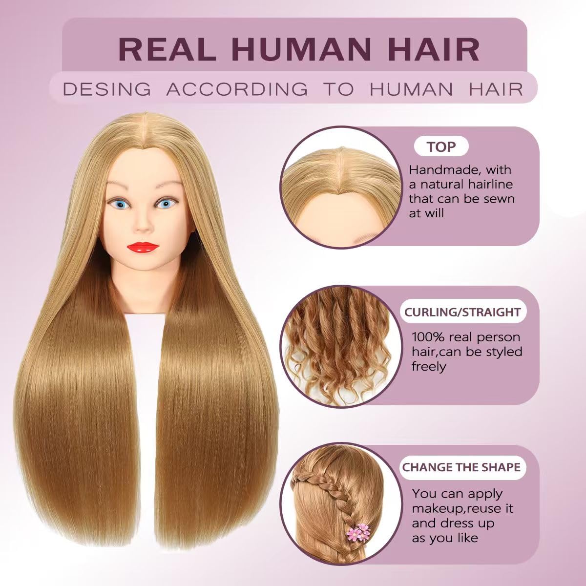 WeiRan mannequin head side view showing hair length for styling practice.