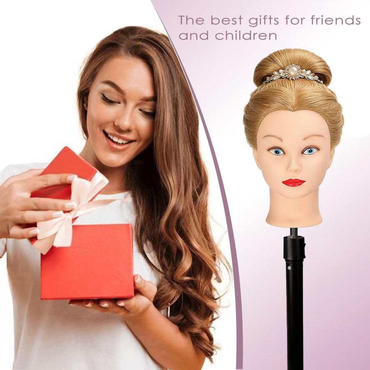 WeiRan mannequin head with clamp stand for stable table mounting during styling.