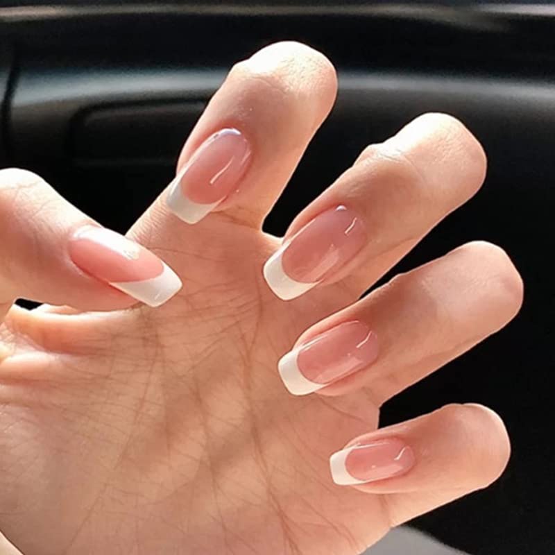 WEIXIWUYU 24pcs white French tip nails for quick salon-style nails at home
