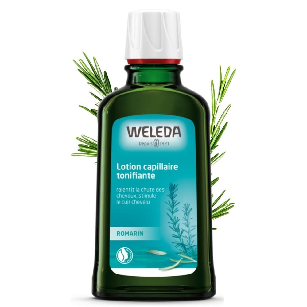 Weleda Revitalizing Hair Tonic bottle on shelf, supports daily scalp refresh