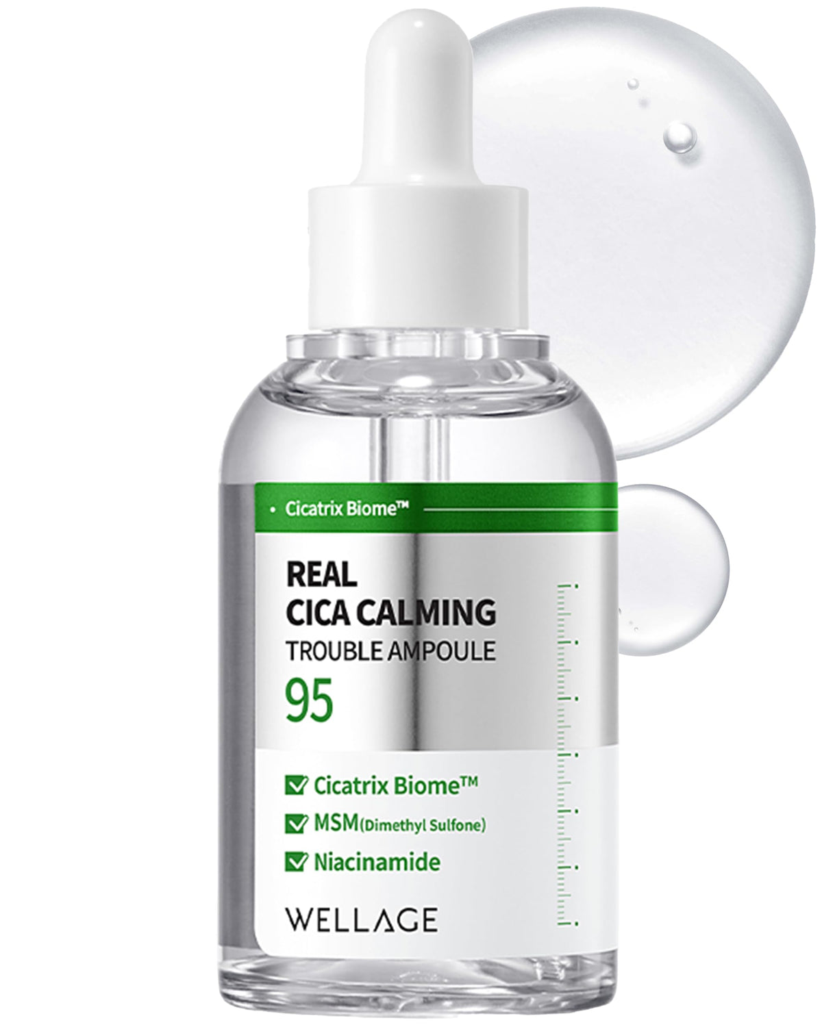 Wellage Real Cica Calming Ampoule bottle shows soothing formula for calm, balanced skin.