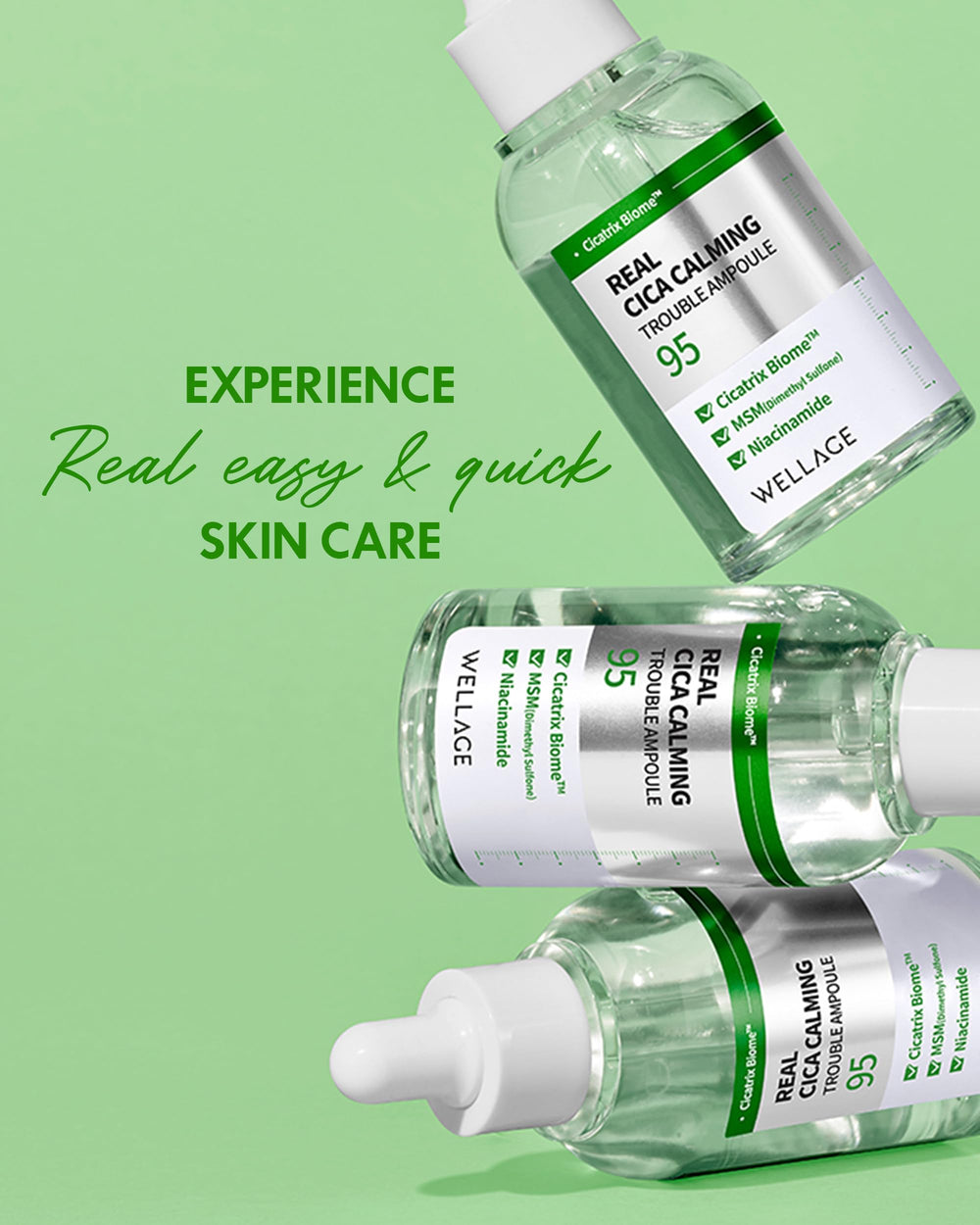 Wellage Real Cica Ampoule clinical testing note indicates hypoallergenic, cruelty-free formulation.