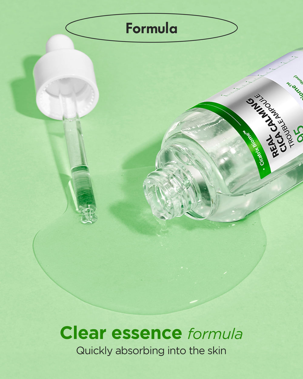 Wellage Real Cica Ampoule demonstrates sebum balance and shine reduction on skin.