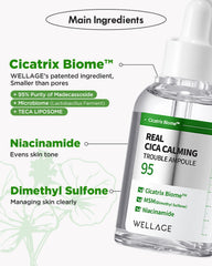 Wellage Real Cica Calming Ampoule focuses on blemish reduction for clearer appearance.