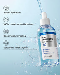 WELLAGE Real Hyaluronic Blue Ampoule absorbs quickly for long-lasting hydration