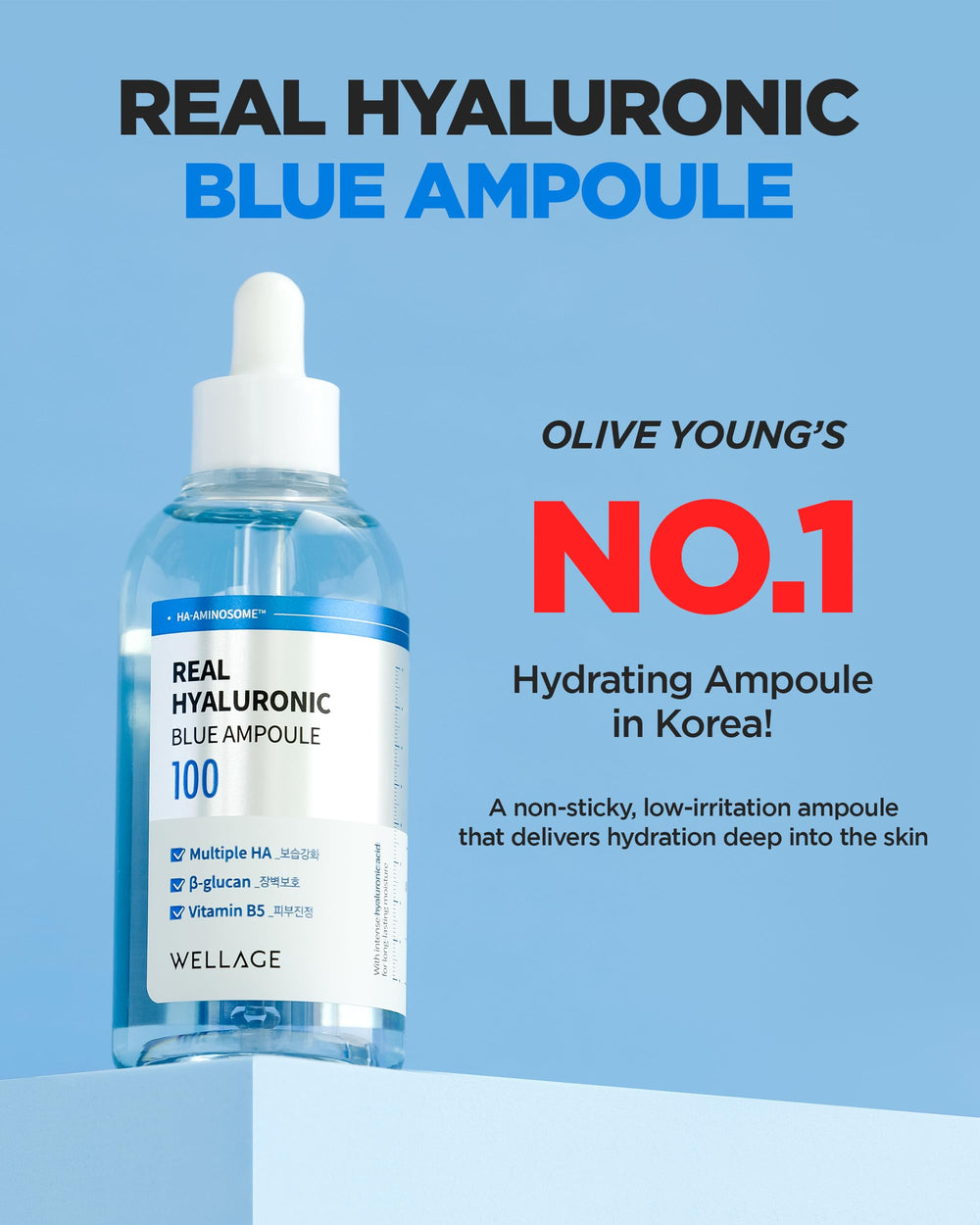 WELLAGE Real Hyaluronic Blue Ampoule bottle with dropper releases pure moisture