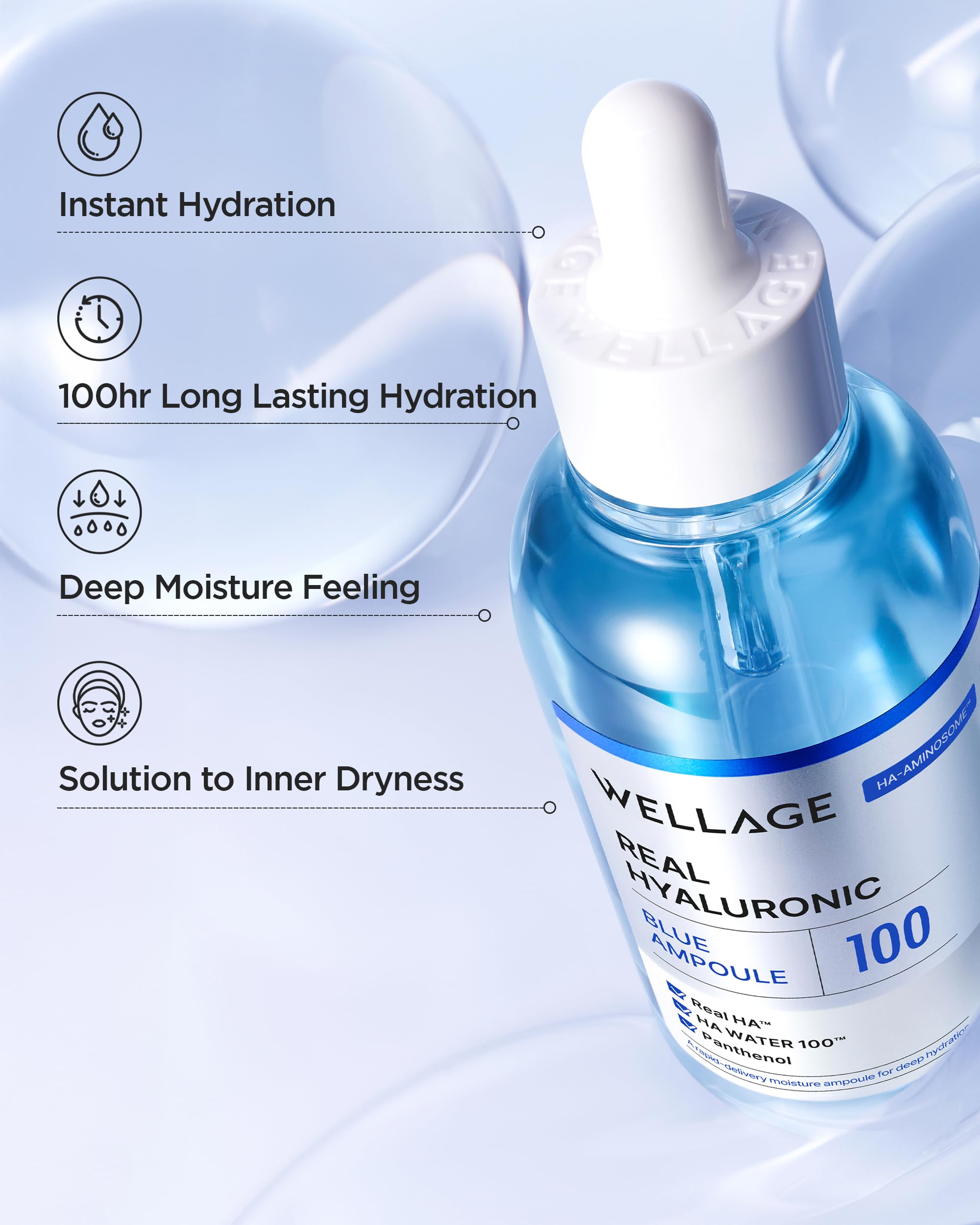 WELLAGE Real Hyaluronic Blue Ampoule centella highlights soothing care for irritated skin