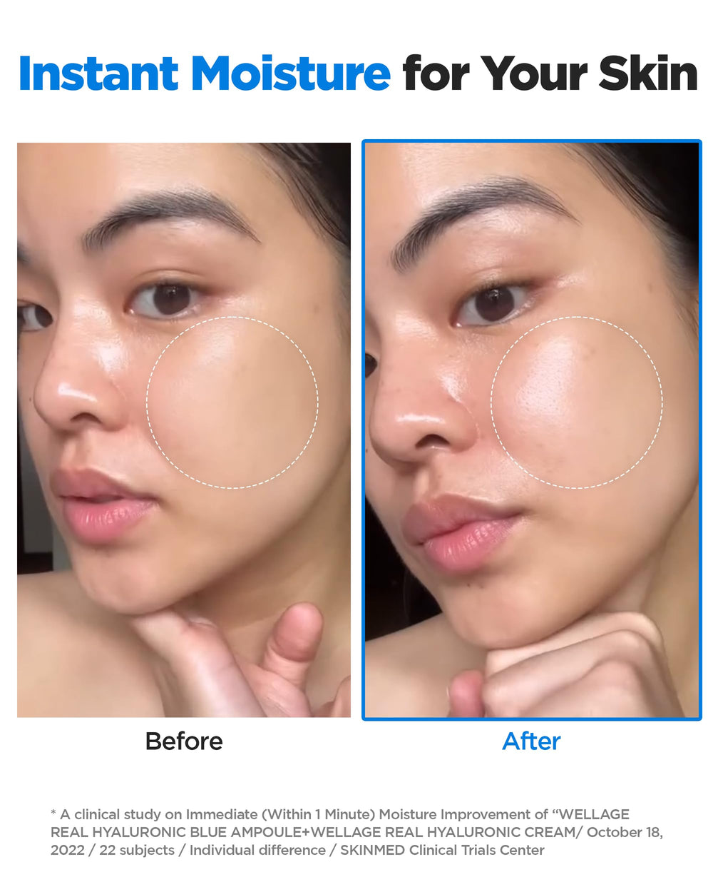 WELLAGE Real Hyaluronic Blue Ampoule on hand shows quick absorption and comfortable feel
