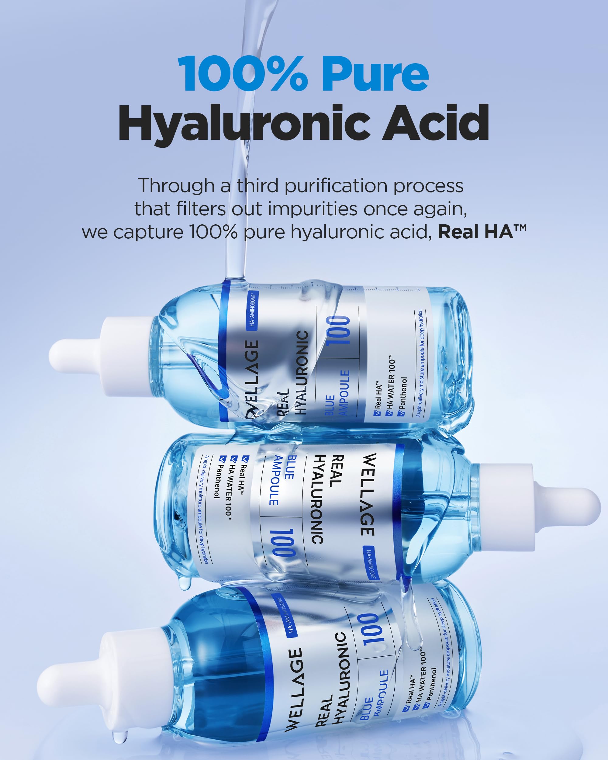 WELLAGE Real Hyaluronic Blue Ampoule wild yam suggests nourished, balanced skin