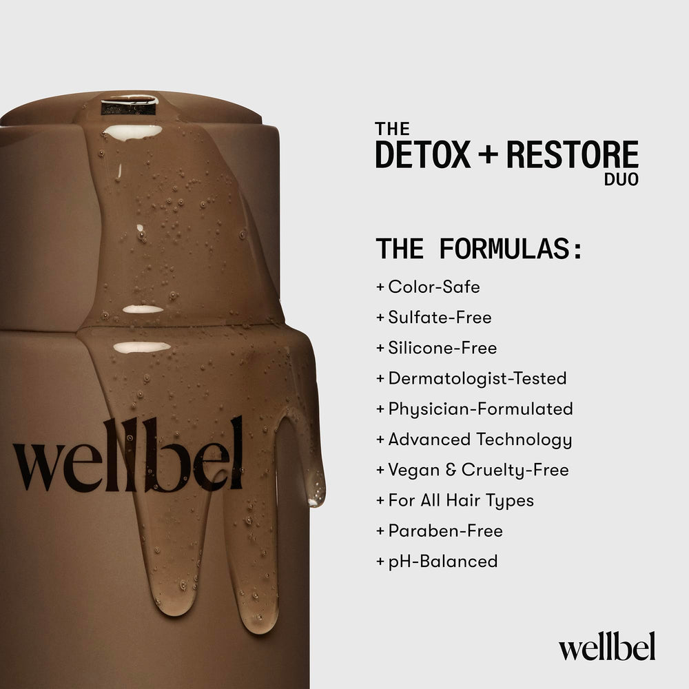WELLBEL Detox + Restore peptides close-up emphasizing nourishing scalp support