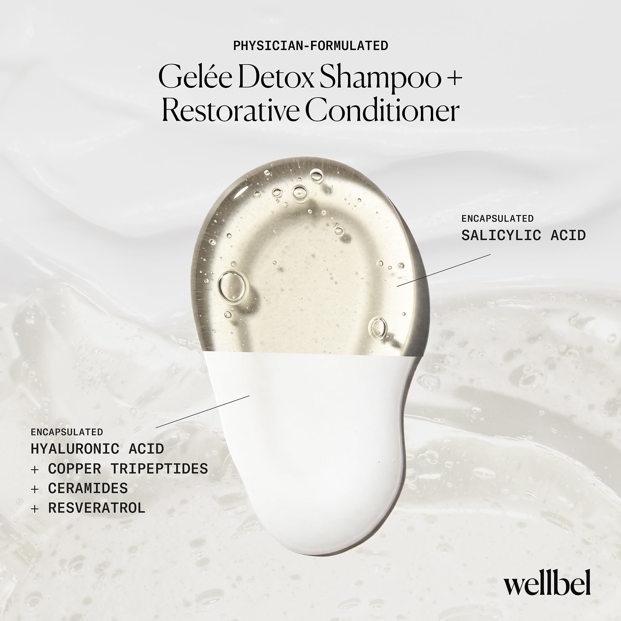 WELLBEL Detox + Restore scalp close-up illustrating cleansing of buildup