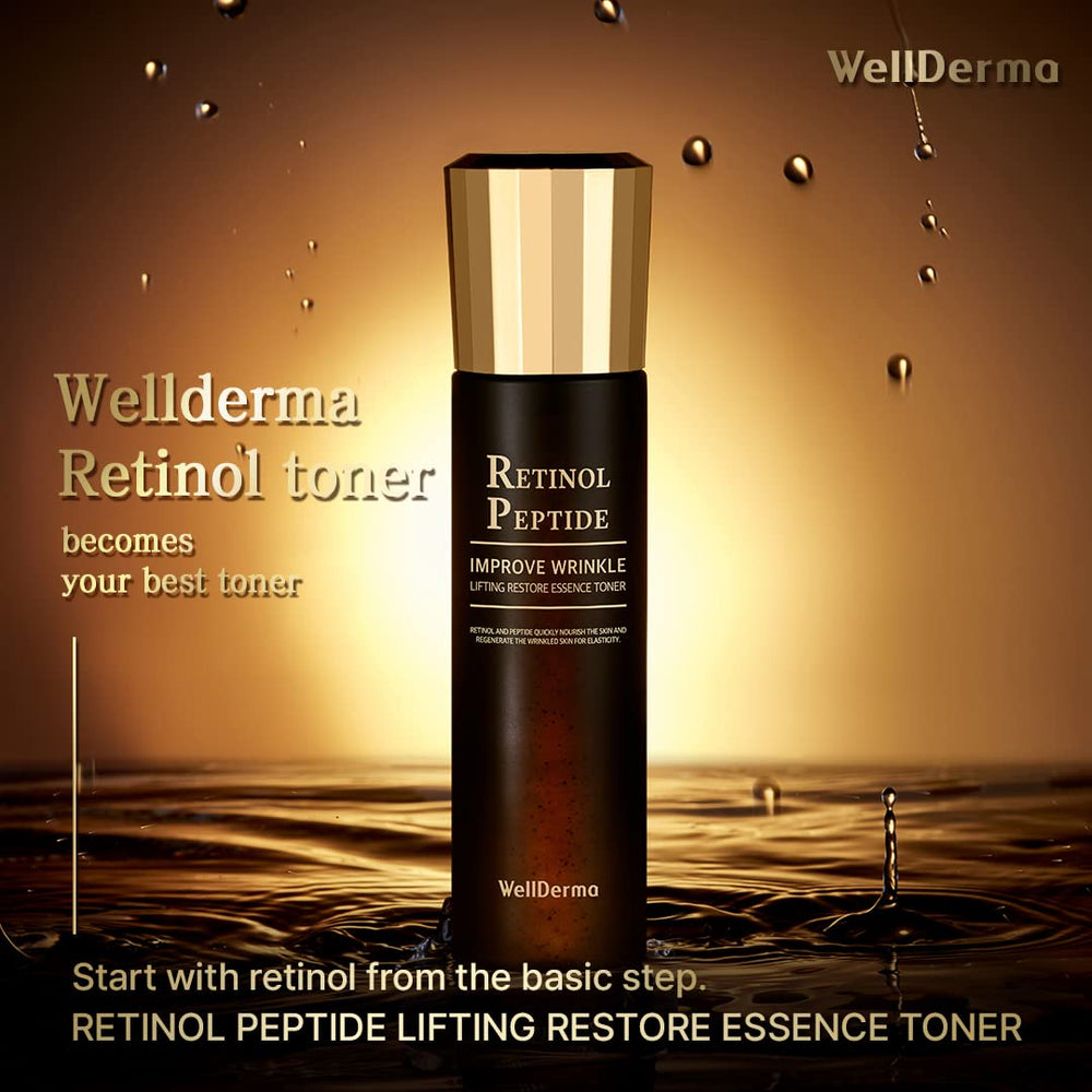 WellDerma Retinol Peptide Restore Toner texture close-up showing light hydration