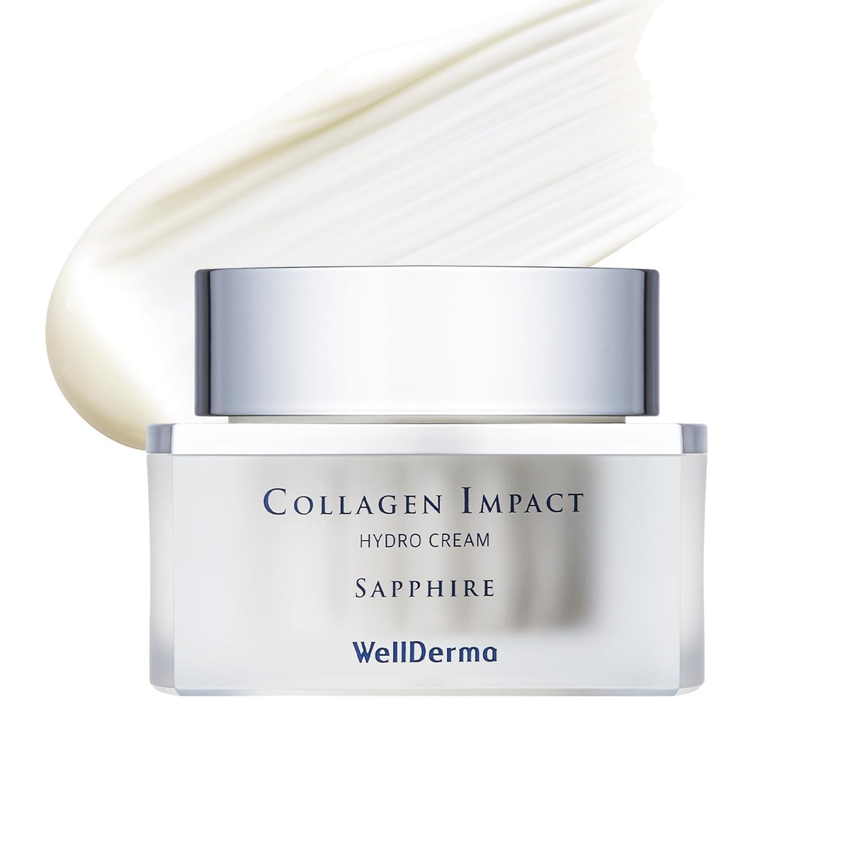 WELLDERMA Sapphire Collagen Impact Hydro Cream jar showing rich hydration for daily use
