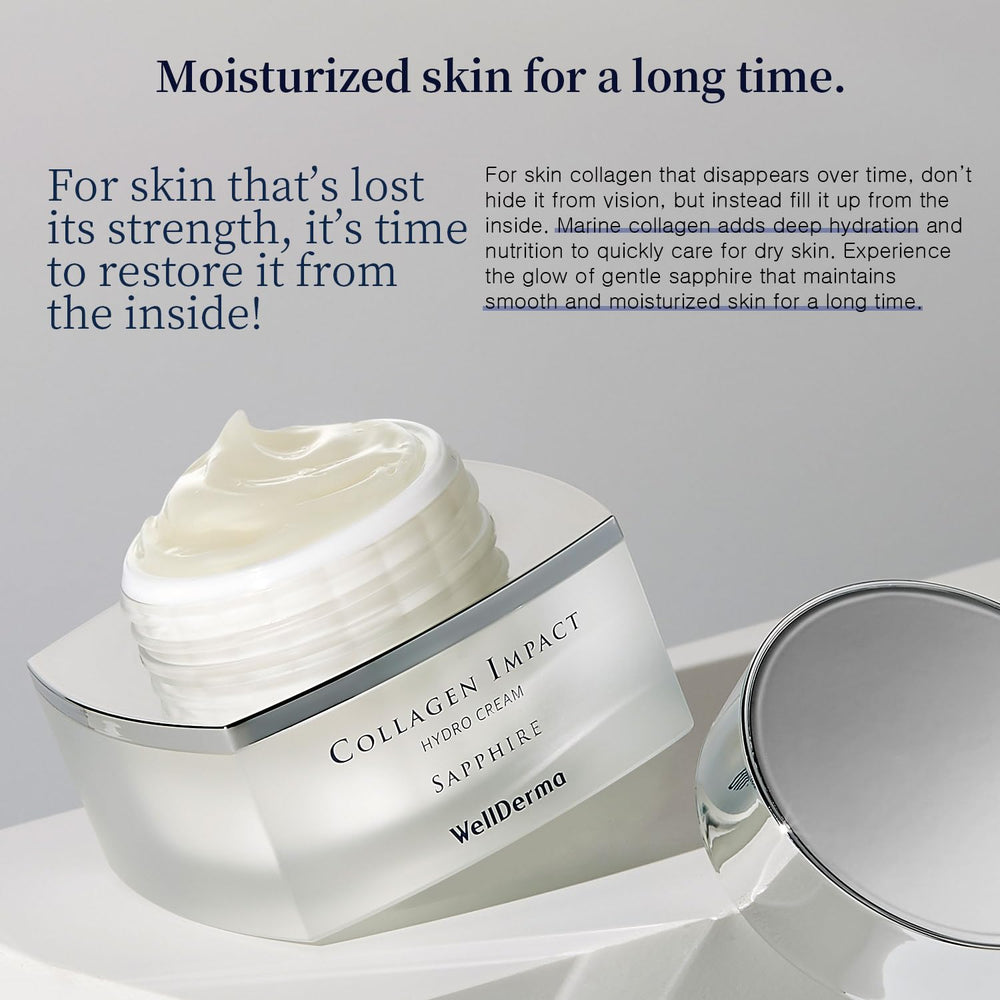 WELLDERMA Sapphire Collagen Impact Hydro Cream packaging closeup highlighting size