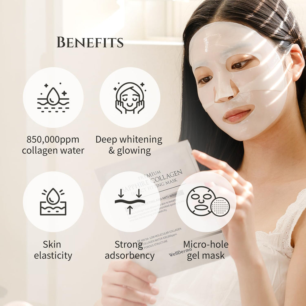 Wellderma Sapphire collagen water texture reveals refreshing hydration ideal for mornings.