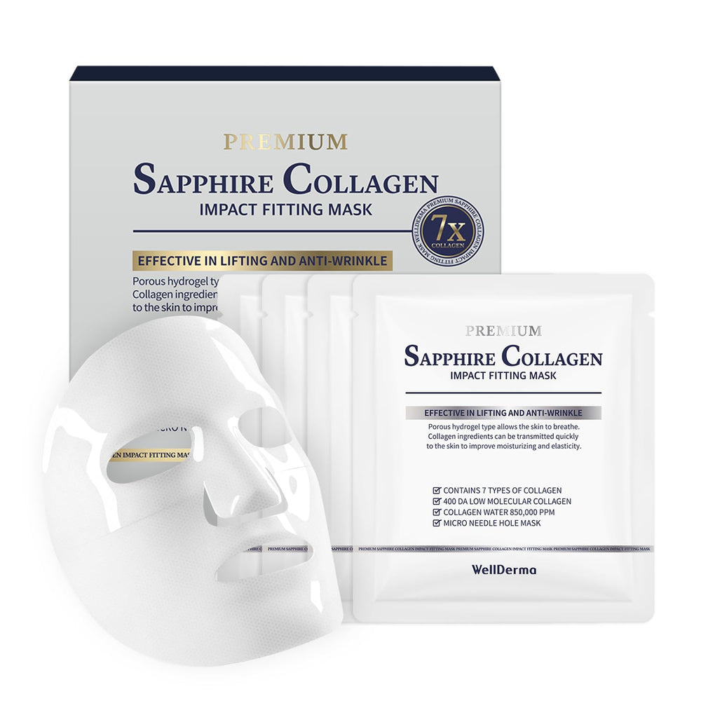 Wellderma Sapphire mask packaging closeup highlighting hydrogel technology for daily hydration.