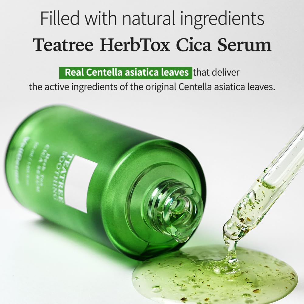 WELLDERMA label close-up showing centella and tea tree ingredients