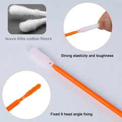 Wellgler KM722 orange foam swabs being dispensed for fast lint-free cleaning.