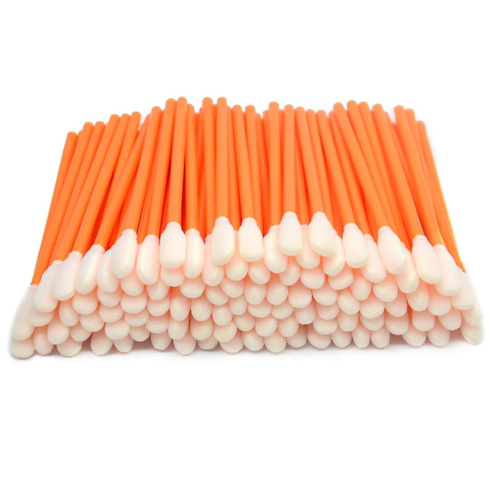 Wellgler KM722 orange lint free foam swabs packaging for easy storage and quick use.