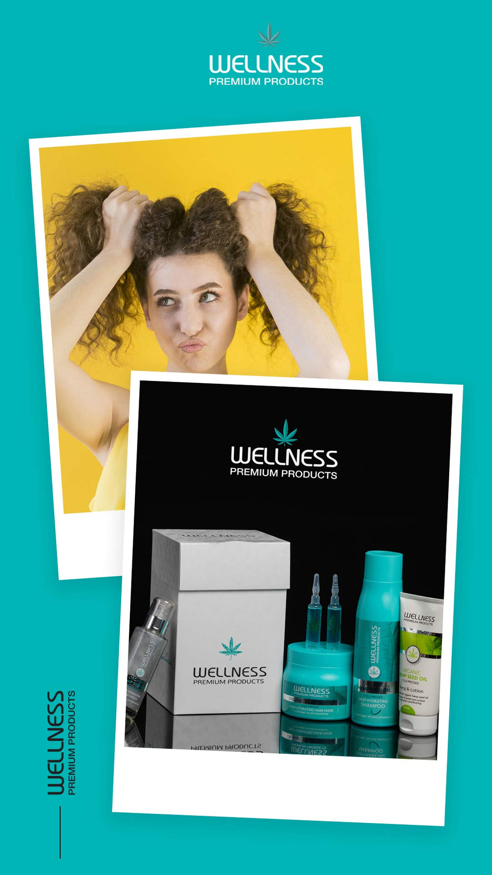 Wellness Premium Hemp Seed Oil Hydrating Conditioner bottle pour demonstrates easy application for frizz control