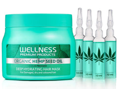 Wellness Premium Products Organic Hemp Seed Oil Deep Hydrating Hair Mask jar delivers deep moisture and shine